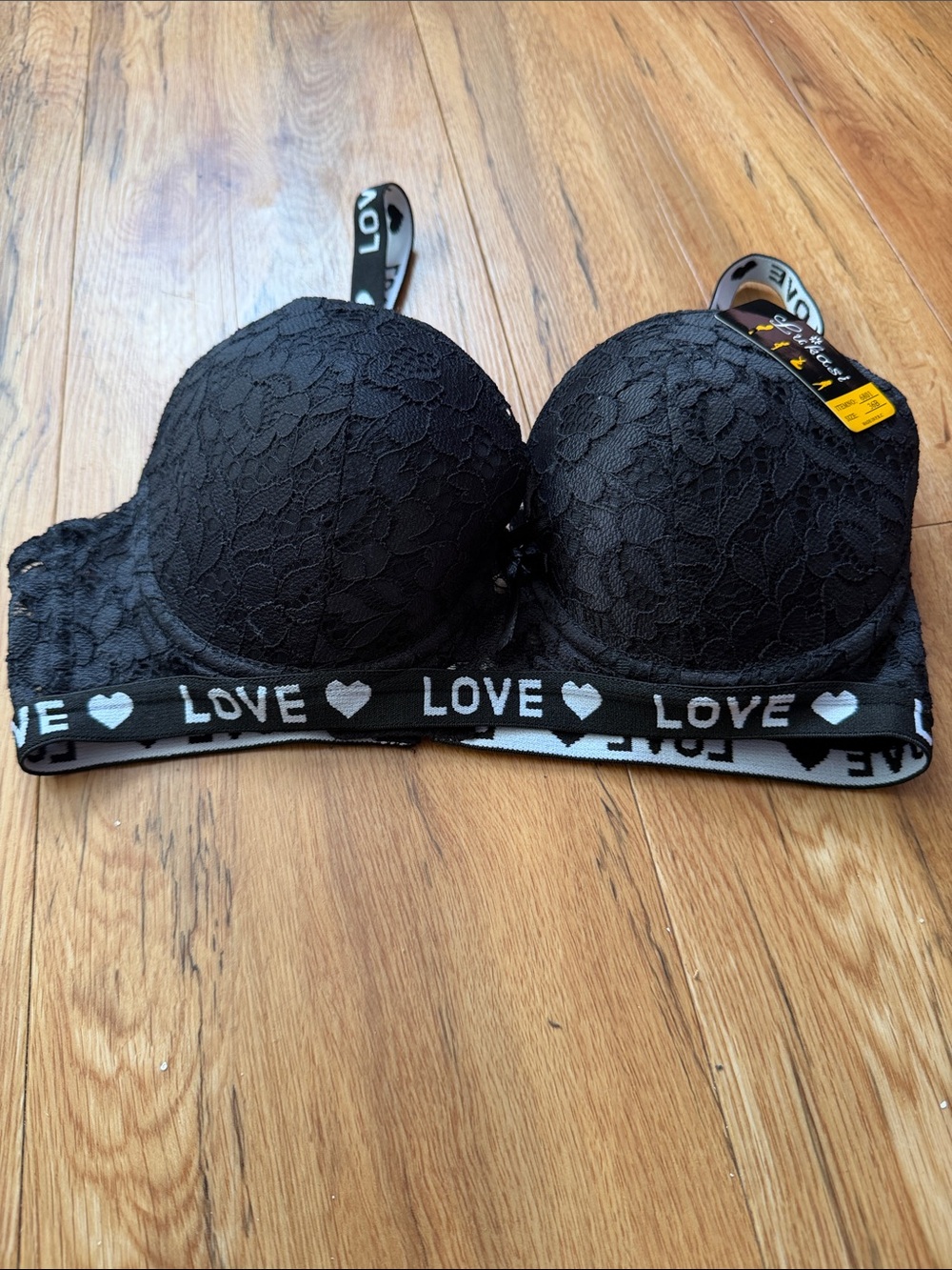 LOVE Lace Push-Up Bra in Black with Branded Elastic